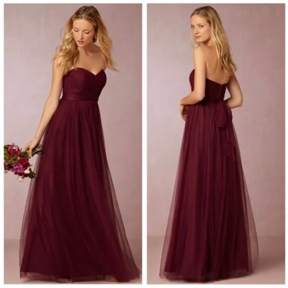 BHLDN x JENNY YOO Annabelle Convertible Tulle Maxi Dress Black Cherry Sz 10 {V3} - Picture 1 of 8